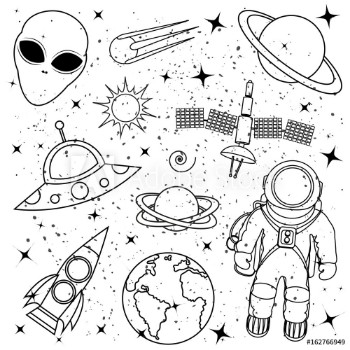 Picture of Hand-drawn vector concept space - astronaut planet ufo aliens spaceships